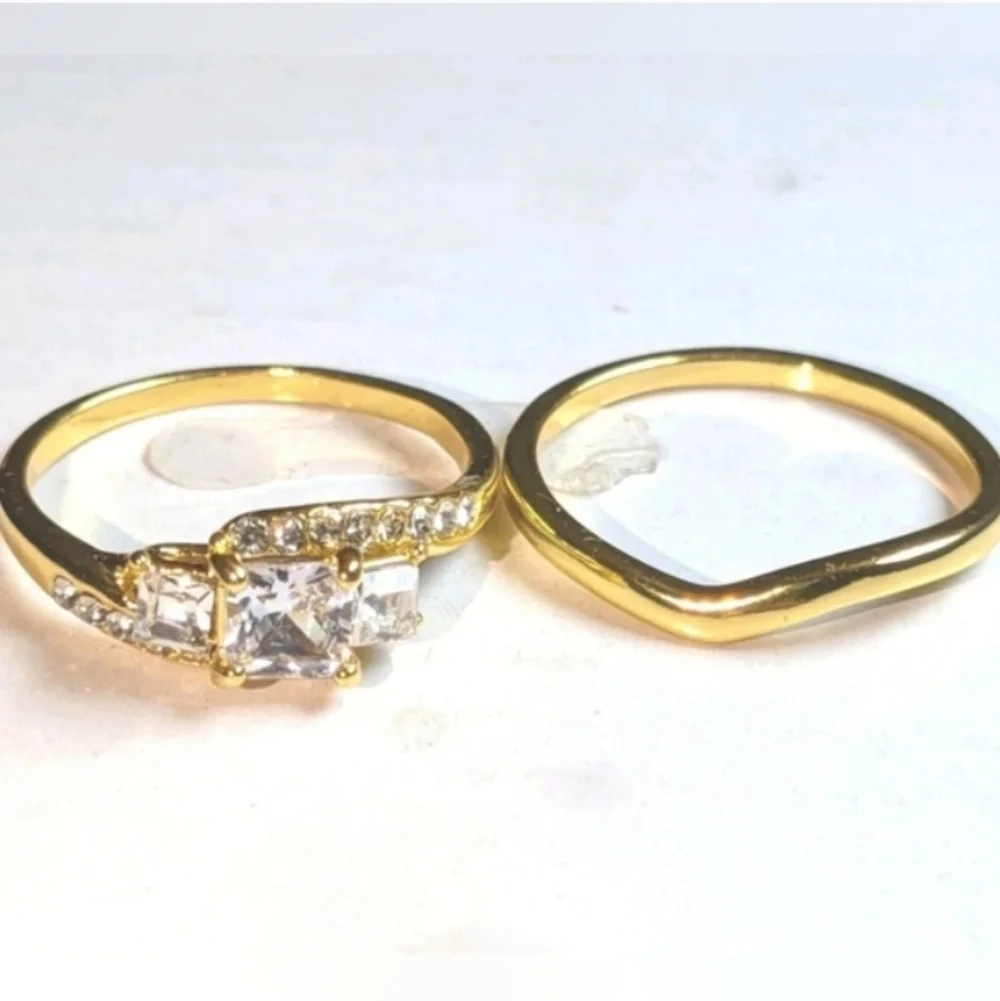 Womens 3ct Princess Cut Lab Created Diamond Halo Duo Wedding Ring Set Sz 10